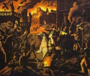 De Fransen nemen Moskou in 1812 in, maar treffen de stad brandend aan