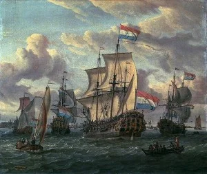 Het fregat Pieter en Paul op het IJ - Abraham Storck, 1698-1700