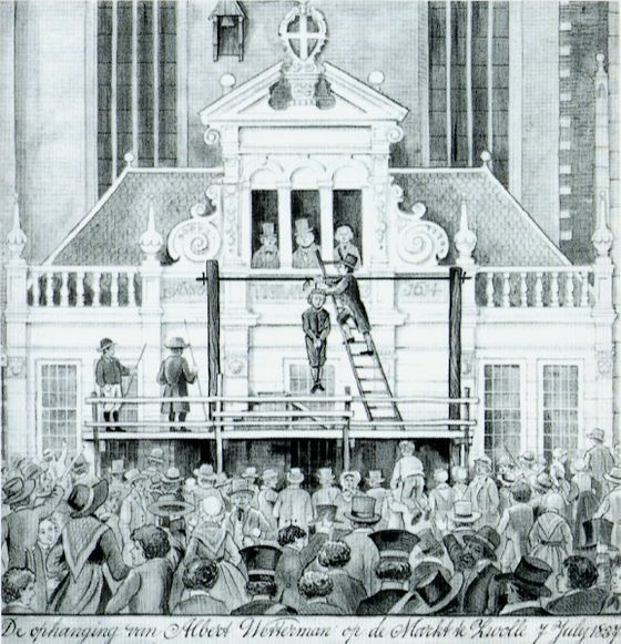 De ophanging van Albert Wetterman op de Markt te Zwolle, 7 juli 1837