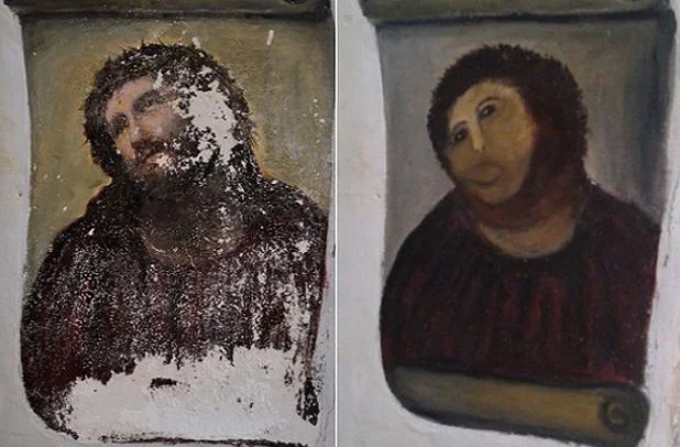Fresco voor en na de ‘restauratie’