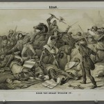 Slag bij Warns - Dood van Graaf Willem IV. Schoolplaat uit 1856 van Bruning, onder de redactie van J.H. Eichman en H. Altmann