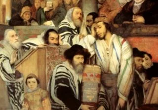 Gebed in de synagoge tijdens Jom Kippoer – Maurycy Gottlieb (1878) - detail