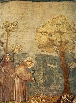 Franciscus van Assisi predikt tot de vogels (Publiek Domein - wiki)