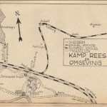 Kaart van kamp Rees, met dependances in Empel en Bienen in het boek 'De hel van Rees' van Jan Kirst (1946). Megchelen, net in Nederland, ligt op 8 kilometer afstand
