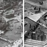 Rotterdam Wijnhaven voor en na het bombardement (klik voor een vergroting) – Foto’s: WIO