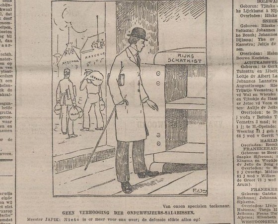 Afbeelding met een lege schatkist in het Nieuwsblad van Friesland, 14 februari 1914 (KB)
