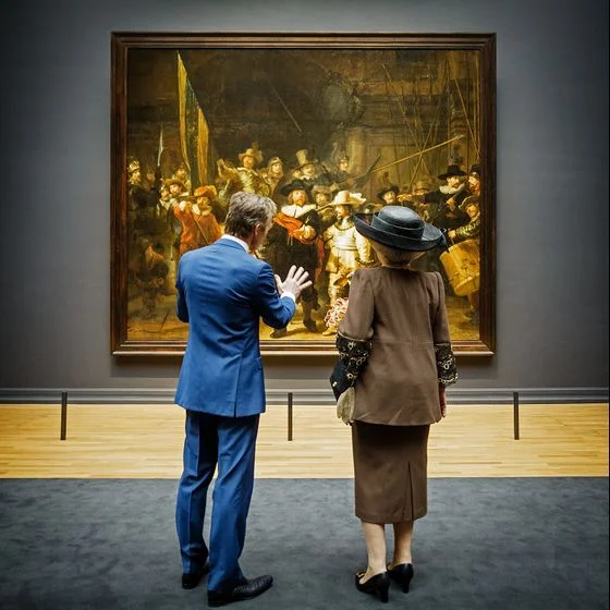 Koningin Beatrix wordt door Wim Pijbes rondgeleid door het nieuwe Rijksmuseum - Foto: Rijksmuseum