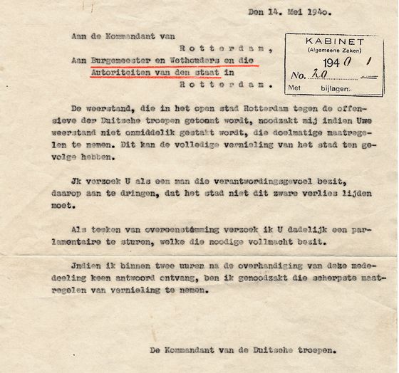 Het Duitse Ultimatum van 14 mei 1940