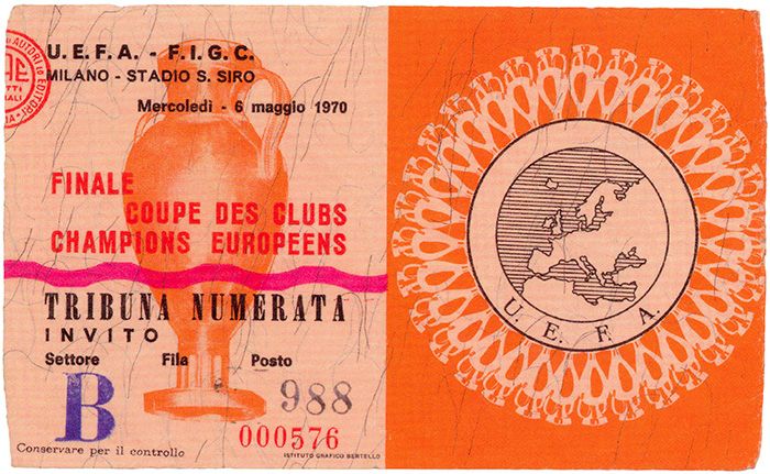 Het toegangskaartje voor de Europacupfinale Feyenoord-Celtic uit 1970