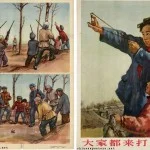Chinese affiches waarop te zien is hoe er op mussen wordt gejaagd - Afb: chineseposters.net