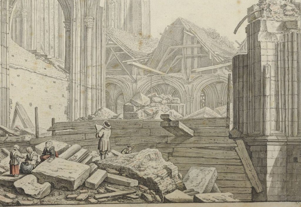 Gezicht op de ruïne van het schip van de Domkerk te Utrecht