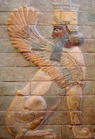 Gevleugelde sfinx uit het paleis van Darius de Grote in Susa. Te zien in het Louvre.