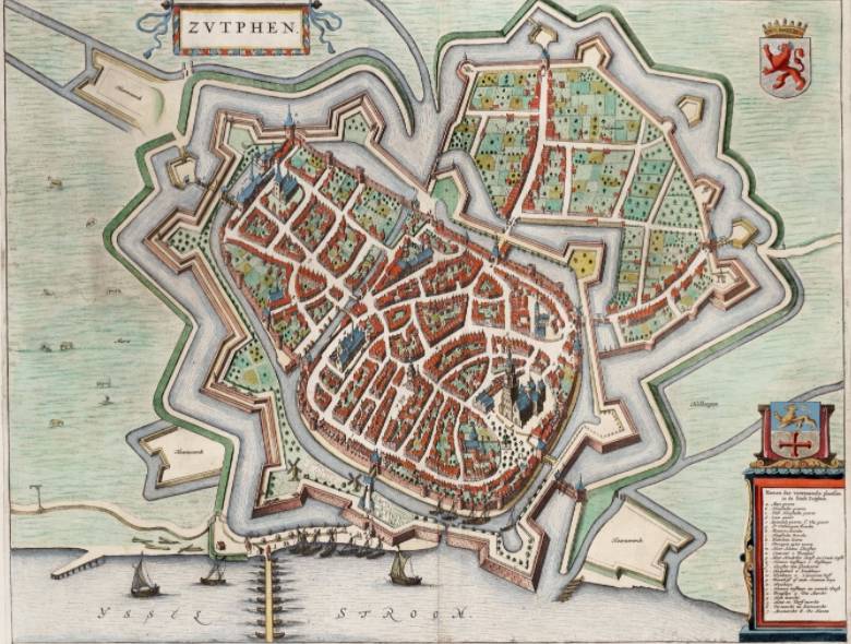 Kaart van Zutphen in 1649