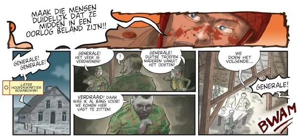 Episode in de strip waarin Sosabowski zich realiseert dat zijn troepen zonder veerpont opgesloten zitten. - Hennie Vaesen