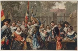 Vergadering van officieren en onderofficieren van de Cluveniersschutterij van Haarlem (naar Frans Hals)