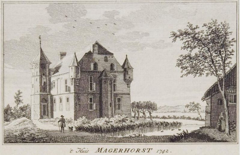 Huis Magerhorst door Paulus van Liender, naar origineel van Jan de Beijer 1742