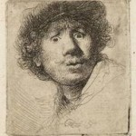 Rembrandt, Zelfportret met baret en opengesperde ogen, 1630. Ets, enige staat