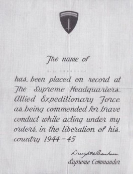 Onder de loftuitingen die Reeskamp na de oorlog ten deel vielen behoorde ook een onderscheiding die hem door generaal Eisenhower werd toegekend