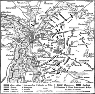 Historische kaart van de Slag bij Leipzig