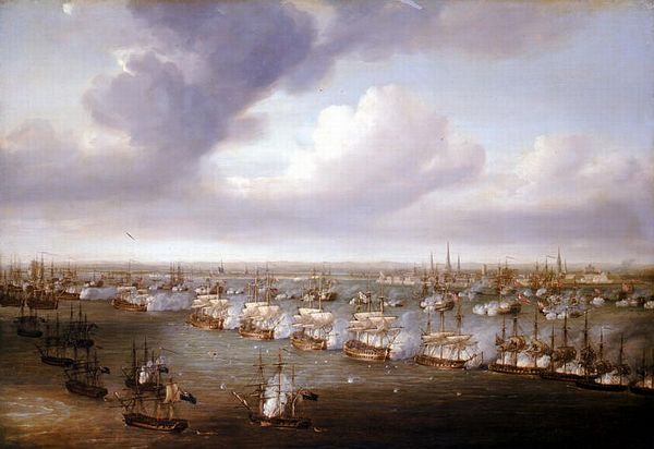 Slag bij Kopenhagen, 1801 - Doek van Nicholas Pocock