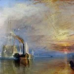 Op HMS Victory na, het eindlot van allen. Trafalgar veteraan HMS Téméraire door nietig stoom naar de sloper gesleurd. Schilderij (wiki) van J.M.W. Turner (1839)