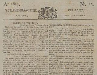 Bericht in de 's Gravenhaagsche Courant van 30 november 1813 (KB)