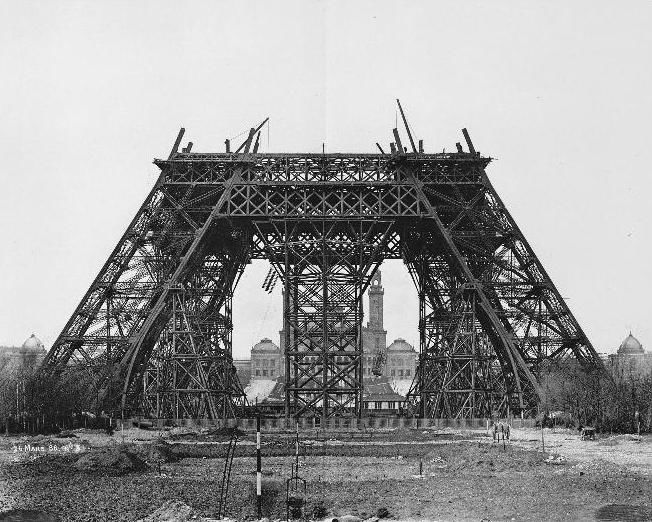 20 maart 1888: Constructie van de horizontale balken voor de middelste steigers