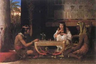 Egyptische schaakspelers, een schilderij van Lawrence Alma-Tadema, 1879