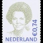 De door Peter Struycken ontworpen postzegel van koningin Beatrix