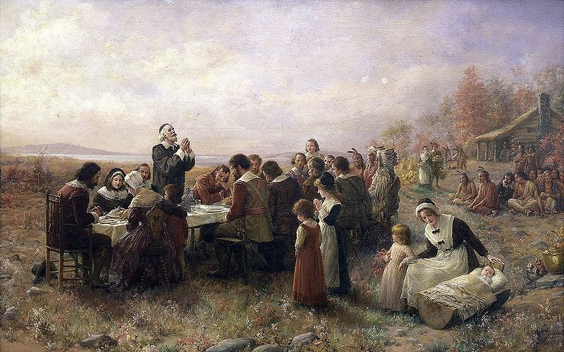 De eerste Thanksgiving Day in Plymouth, 1621 - Jennie A. Brownscombe, 1914