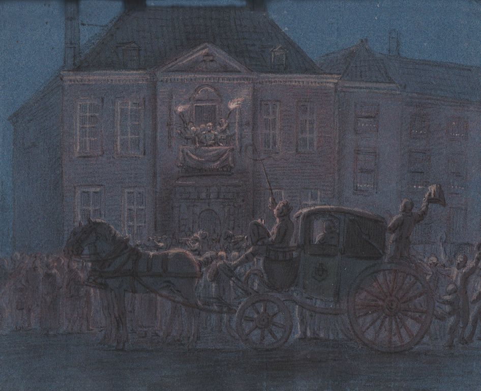 De Prins van Oranje logeerde 30 november 1813 in het huis van Collot d'Escury aan de Kneuterdijk 6 (Dagboek van Baake, collectie Haags Gemeentearchief)