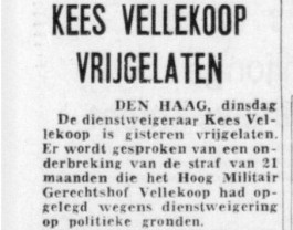 Krantenbericht over de vrijlating van Kees Vellekoop - Delpher.nl