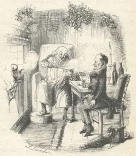 Baas Scrooge en zijn werknemer Bob Cratchit in de Kersttijd (John Leech, 19e eeuw)