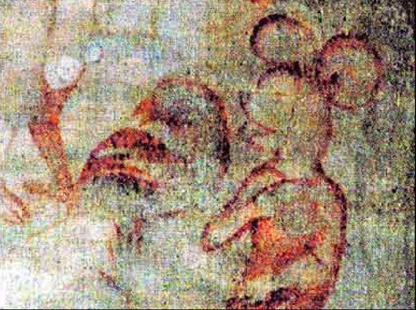 Veertiende-eeuwse fresco met een afbeelding van 'Mickey Mouse'