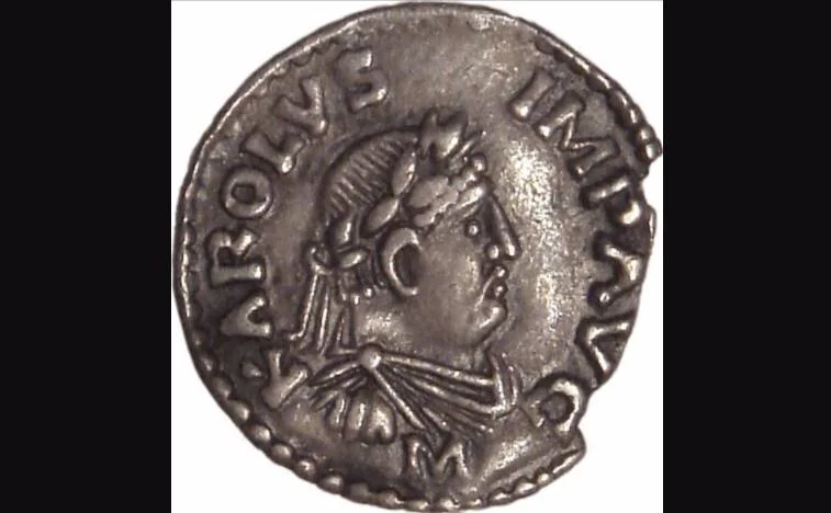 Beeltenis van Karel de Grote op een denarius uit Mainz - cc