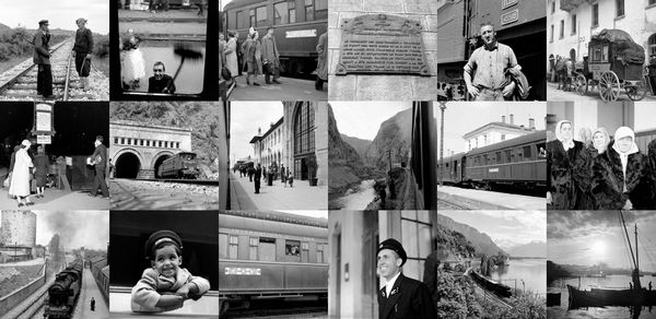 Collage van foto’s van de Simplon Orient-Express door Jack Birns, 1950 - Retours