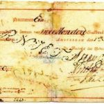 Het eerste Nederlandse bankbiljet ter waarde van 200 gulden, uitgegeven door de Nederlandsche Bank op 1 november 1814. Ontwerp door J. Enschedé en Zonen.