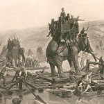 Hannibal steekt de Rhodanus (Rijn) over, op de rug van een olifant (Henri Motte, 1878)