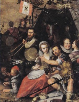 Magdalena Moons en (waarschijnlijk) Francisco Valdez. Detail op schilderij 'De overgave van Weinsberg', Jan Cornelis van 't Woudt (1603)