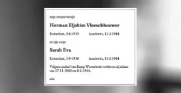 In memoriam voor Herman en Sarah Vleeschhouwer