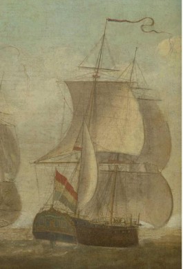 Op het schilderij van Hoogerheyden vaart d'Eenigheid vermoedelijk uiterst rechts