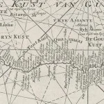 De kust van Guinee, het gebied waar o.a. d'Eenigheid zijn slaven haalde, veel groter dan het huidige land Guinee; detail op een West-Indische paskaart van ca 1728. Uitgever: Johannes II van Keulen (1704-1755) te Amsterdam, Zeeuwsch Archief.
