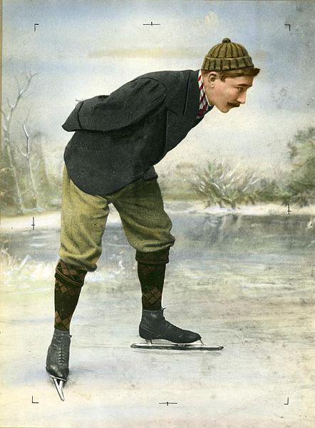 Jaap Eden op de schaats - ingekleurde zwart-wit foto (Nationaal Archief)