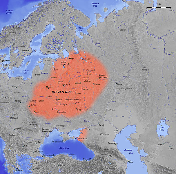 De contouren van Kiev-Roes in de 11e eeuw (GNU Free Documentation License)