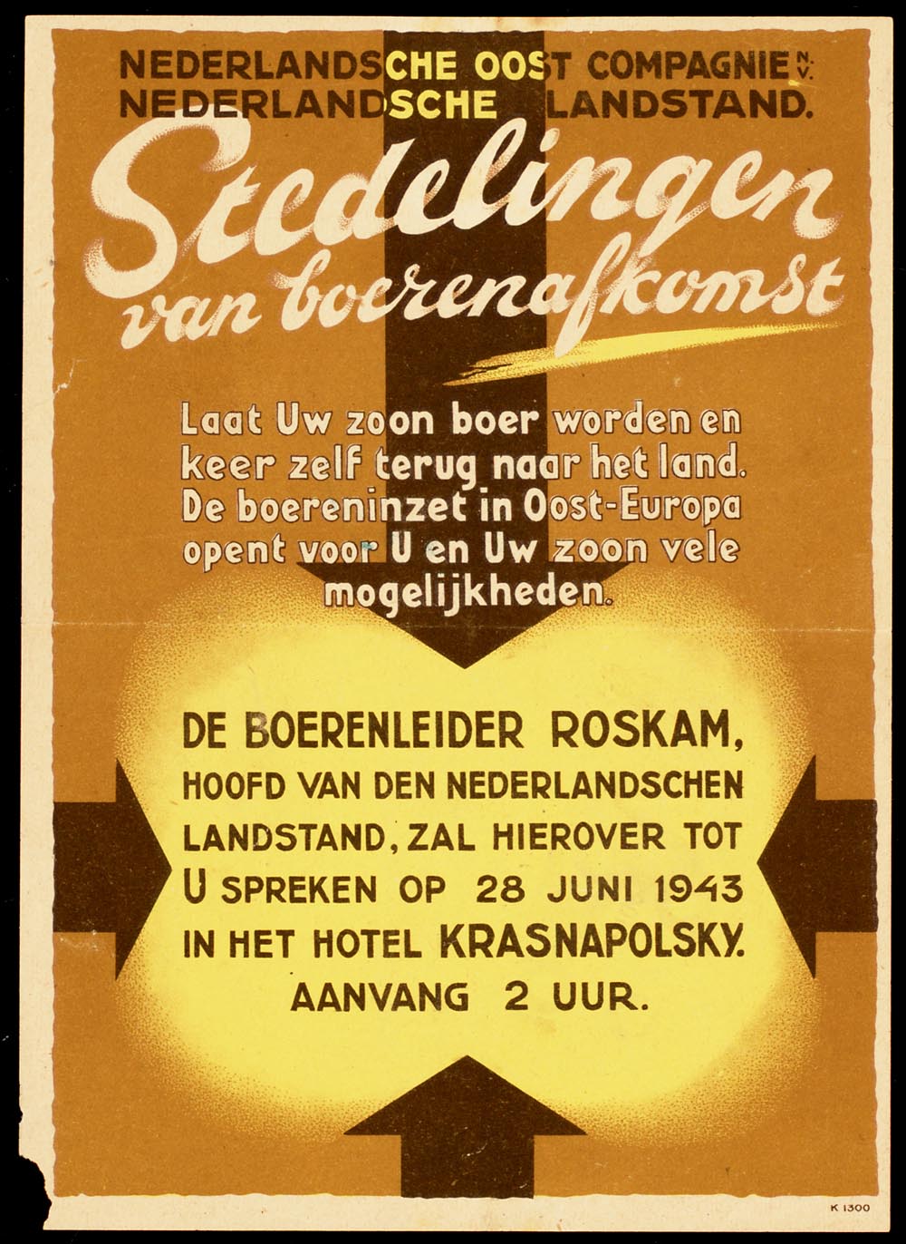 Pamflet voor de werving van landbouwers voor Oost-Europa (1943, Geheugen van Nederland)