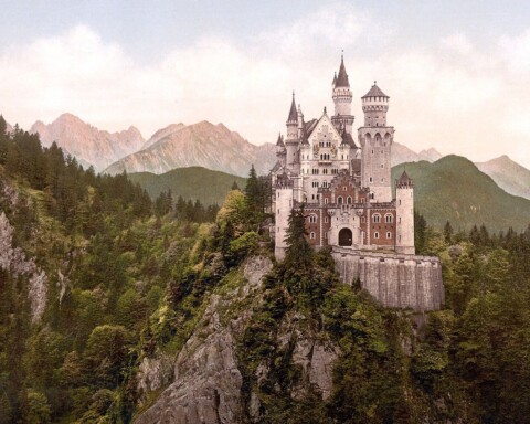 Photochrom van Slot Neuschwanstein, 1890-1905
