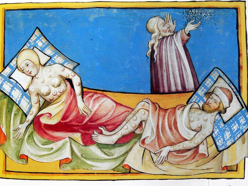 Afbeelding van de Zwarte Dood in de Toggenburg-bijbel (1411)