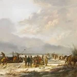 Het doorijzen van de Karnemelksloot bij Naarden, januari 1814. Olieverf op doek (99 cm – 131 cm) door Pieter Gerardus van Os uit 1814/1815. Collectie Rijksmuseum te Amsterdam.