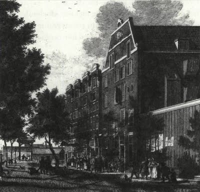 Het Willige Rasphuis aan de IJgracht in Amsterdam (nu Prins Hendrikkade), waar Adriaen Koerbagh de laatste maanden van zijn leven doorbracht.