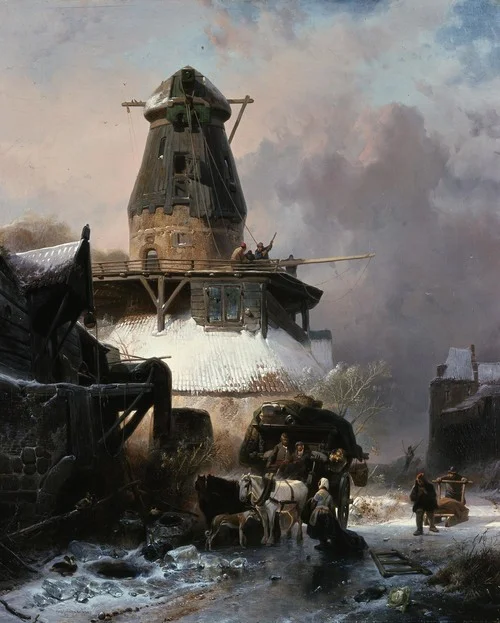 Wijnand Nuijen -  De oude molen in de winter, 1838 (Den Haag, Gemeentemuseum)